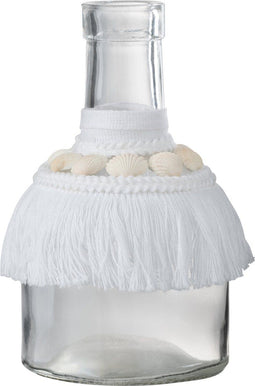 J-Line vaas Schelpen - glas/textiel - wit - medium - 15 cm hoog