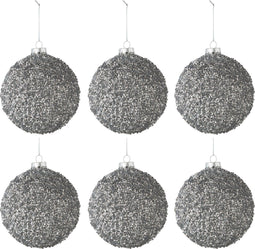J-Line kerstbal Glitter - glas - smokey grijs - small - doos van 6
