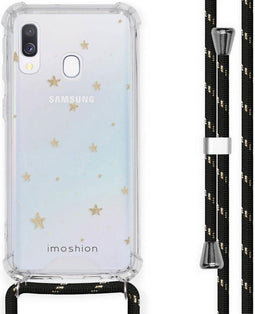 iMoshion Hoesje Geschikt voor Samsung Galaxy A40 Hoesje Met Koord - iMoshion Design Hoesje met Koord - Goud / Transparant / Stars Gold Transparant