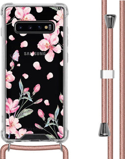 iMoshion Hoesje Geschikt voor Samsung Galaxy S10 Plus Hoesje Met Koord - iMoshion Design Hoesje met Koord - Roze / Transparant / Blossom Watercolor