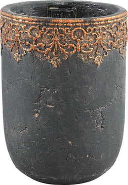 PTMD Mesa Ronde Bloempot - H21 x Ø15 cm - Cement - Zwart