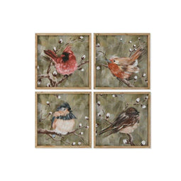 Schilderij Home ESPRIT Groen Vogels Shabby Chic 50 x 2 x 50 cm (4 Stuks)