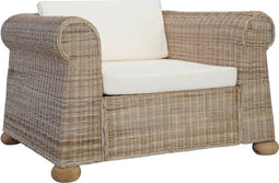 vidaXL Fauteuil met kussens natuurlijk rattan