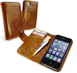 Apple iPhone 4/4S - Vintage leren portemonnee hoesje - 2 pasjes - bruin