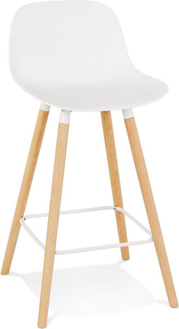 Alterego Mini Tatsu - Witte Barkruk - Natuurlijke Houten Poten - 48x46x89cm