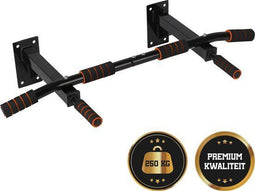 TTD® Premium Pull Up Bar - Wandmontage Dip Station - Draagkracht 250KG - Zwart/Oranje