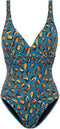 Cyell Pantera - Badpak Voorgevormd Dames - V-hals - Blauw/Bruin/Geel