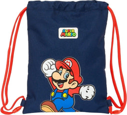 Rugtas Jongens/Meisjes, Rugzak, Gymtas, Trekkoord Rugtas - Super Mario "Let's-a go!" (26x34x1 cm/2.65 Lt.) - Anti-wurgveiligheidsslot, Binnenvakje met Ritssluiting