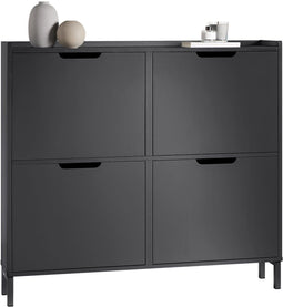 SoBuy FSR100-SCH - Smalle Schoenenkast 4 Kleppen - Ruimtebesparend Zwart 100x19x91 cm