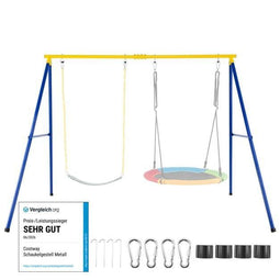 Coast Schommelframe A-Frame - Dubbel Schommelrek 249 x 185 x 181,5 cm - Blauw/Geel