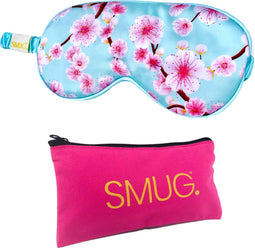SMUG Slaapmasker met Opbergzakje - 100% Verduisterend - Verstelbaar Oogmasker in Satijn - Cherry Blossom Print
