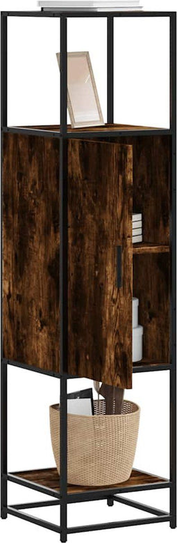 vidaXL - Hoge - kast - 35,5x35x139 - cm - bewerkt - hout - en - metaal - gerookt - eiken