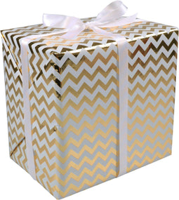 Cadeaupapier - 50cm - 200m - 60gr/m² - Chevron - wit/goud