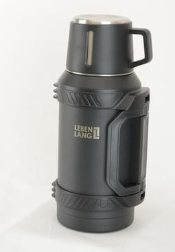 LEBENLANG - Thermosfles 1,5L - RVS Isolatiefles met Beker Theezeef Draagriem - Tot 48 uur warm of koud