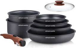 8 - Room keukenbatterij Arthur Martin - Aluminium - houten handgreep - Alle lichten inclusief inductie