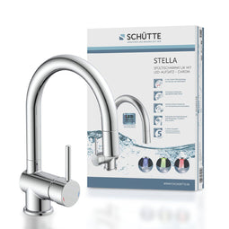 SCHÜTTE Stella LED-Design Keukenkraan - Mengkraan - Hoge, Draaibare Uitloop - Zijdelingse Greep - 3 Kleuren - Chroom