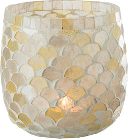 J-Line windlicht Mozaiek - glas - wit/lichtgeel - medium
