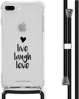 iMoshion Hoesje Geschikt voor iPhone 8 Plus / 7 Plus Hoesje Met Koord - iMoshion Design Hoesje met Koord - Zwart / Transparant / Live Laugh Love