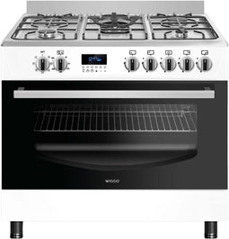 Wiggo WO-E909R - Vrijstaand Gasfornuis - 90 cm - 5 pitten - 110 Liter - Wit Rvs