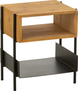J-Line Tina nachttafel - hout & metaal - naturel & zwart - woonaccessoires