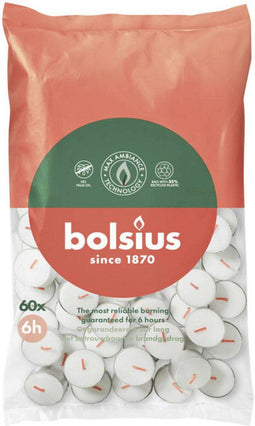 Bolsius Theelichten Wit 6 branduren 60 stuks