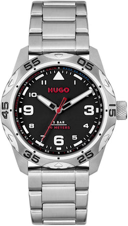 HUGO HU1530332 #TREK Heren Horloge - Mineraalglas - Staal - Zilverkleurig - 42 mm breed - Quartz - Vouw/Vlindersluiting - 5 ATM (douchen)