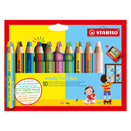 STABILO Woody 3 in 1 Duo - Multi Talent Kleurpotlood - Etui Met 10 Kleuren + Puntenslijper