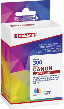 Edding EDD-300 - Inktcartridge - Compatibel met Canon CLI-521CMY - Cyaan Magenta Geel (3-pack)