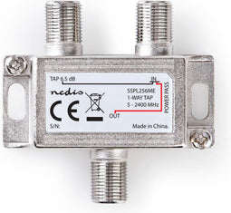 Nedis Satellietsplitter - 5 - 2400 MHz - 6.0 dB - Aantal ingangen: 1 - Outputs: 1 - Impedantie: 75 Ohm - Zink - Zilver