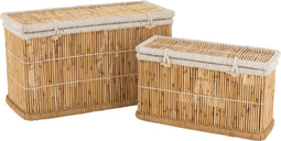 J-Line mand Rechthoekig - bamboe - naturel/wit - 2 stuks