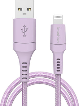 imoshion - Lightning naar USB A Kabel - 2 meter - Gevlochten textiel - Lila
