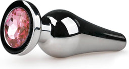 Zilverkleurige metalen buttplug met roze diamant