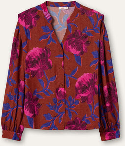 Oilily Beauty Blouse - Lange Mouwen - Blouses - Opstaande Kraag - Dames - Loose Fit - Bruin - 40