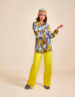 Oilily Blues Peony Blouse - Lange Mouwen - Blouses - Opstaande Kraag - Dames - Loose Fit - Oranje - 40