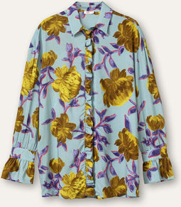 Oilily Blues Peony Blouse - Lange Mouwen - Blouses - Opstaande Kraag - Dames - Loose Fit - Oranje - 36