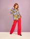 Oilily Blues Peony Blouse - Lange Mouwen - Blouses - Opstaande Kraag - Dames - Loose Fit - Oranje - 40