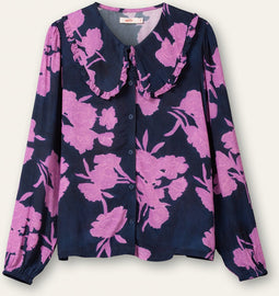 Oilily Bounce crepe Blouse - Lange Mouwen - Blouses - Ruches - Dames - Regular Fit - Blauw - 34