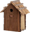Houten koolmees nestkast met rieten dak.