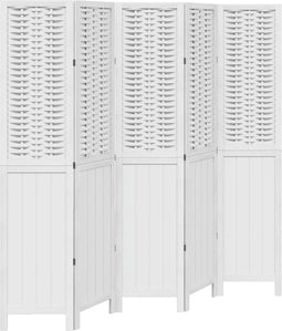 vidaXL - Kamerscherm - met - 5 - panelen - massief - paulowniahout - wit