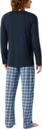 Schiesser Comfort Fit - Heren Pyjamaset - Lange mouwen V-hals - Donkerblauw