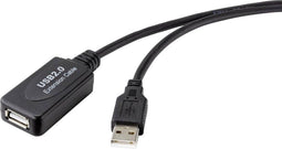 Renkforce RF-4535088 - USB-kabel USB 2.0 - 20 m met signaalversterking - Zwart