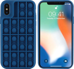 iMoshion Hoesje Geschikt voor iPhone Xs / X Hoesje Siliconen - iMoshion Pop It Fidget Toy - Pop It hoesje - Donkerblauw