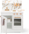 New Classic Toys® Houten Speelgoed Kinderkeuken - Speelkeukentje met Marmer Look en Gouden Kraan - Wit met Accessoires - Werkbladhoogte 55 cm