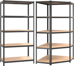 vidaXL - Opbergrekken - 5-laags - 2 - st - staal - & - bewerkt - hout - antracietkleurig