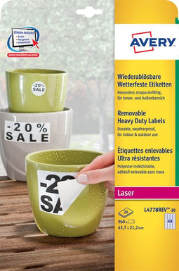 Avery Zweckform - Etiket avery l4778rev 45.7x21.2mm wit 960 stuks