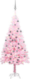 vidaXL - Kunstkerstboom - met - verlichting - en - kerstballen - 150 - cm - PVC - roze