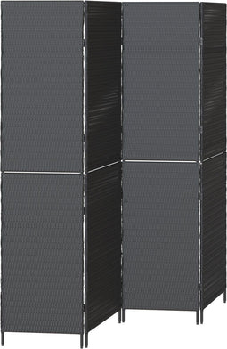 vidaXL - Kamerscherm - 4 - Panelen - Opvouwbaar - Zwart - 195x180 - cm - Poly - Rattan
