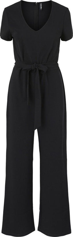 Pieces PCHARRIES SS Ankel Jumpsuit - Dames Jumpsuit - V-neck met riem - Zwart - Maat XS