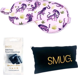 SMUG Slaapmasker met Zwarte Oordopjes en Opbergzakje - 100% Verduisterend - Verstelbaar Oogmasker in Satijn - Pink Tiger