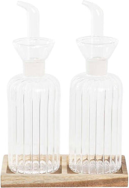 Olie en azijnset DKD Home Decor 250 ml 14 x 7,5 x 21 cm Natuurlijk Transparant Acacia Borosilicaatglas